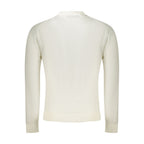 White cotton men's shirt by Napapijri, featuring a classic fit and button-down collar, displayed on a hanger.
