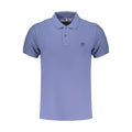 Timberland blue cotton men's polo shirt with a classic collar and short sleeves, displayed on a plain background.