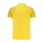 Timberland yellow cotton men's polo shirt with a classic collar and short sleeves, displayed flat on a white background.