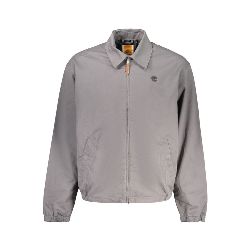 Timberland men's Grigio cotton jacket with front pockets and adjustable hood, stylish outerwear for casual wear.