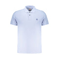 Timberland Azzurro cotton men's polo shirt, blue with collar and short sleeves, displayed on a hanger.