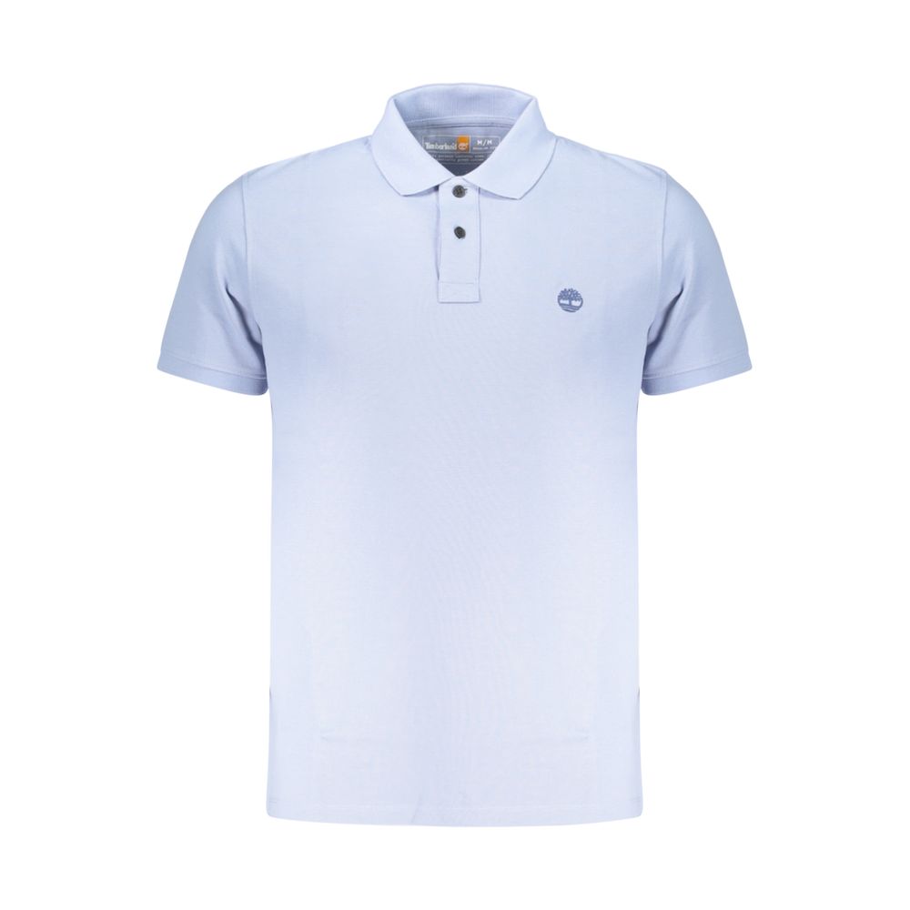 Timberland Azzurro cotton men's polo shirt, blue with collar and short sleeves, displayed on a hanger.