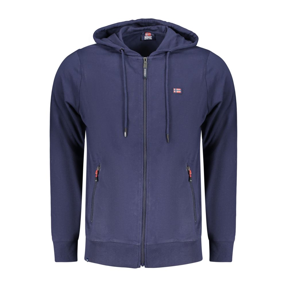 Norway 1963 blue cotton men's hoodie with front pocket and drawstrings, casual and comfortable clothing for everyday wear.