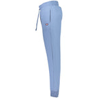 Norway 1963 men's blue cotton trousers displayed on a hanger, showcasing classic fit and durable fabric.