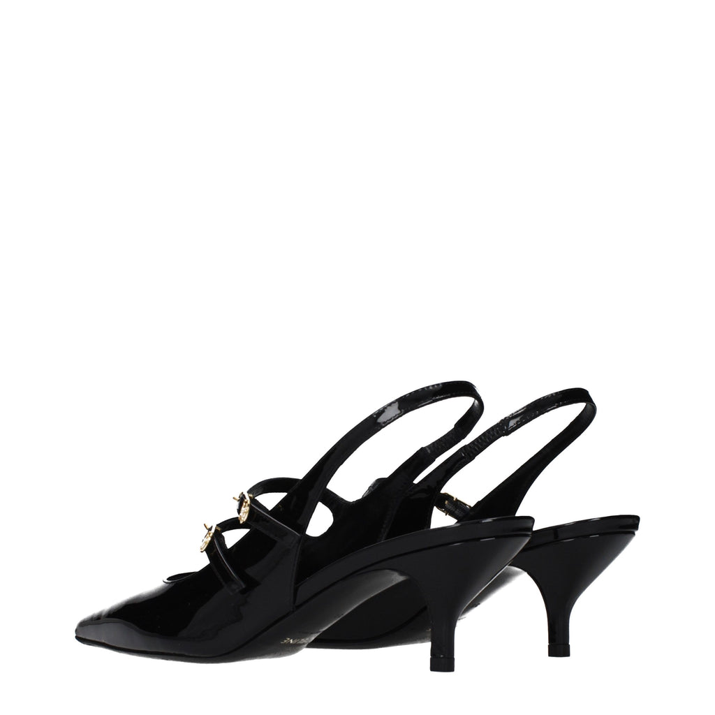 Black leather Celine sandals with open toe and ankle strap, stylish footwear for warm weather.