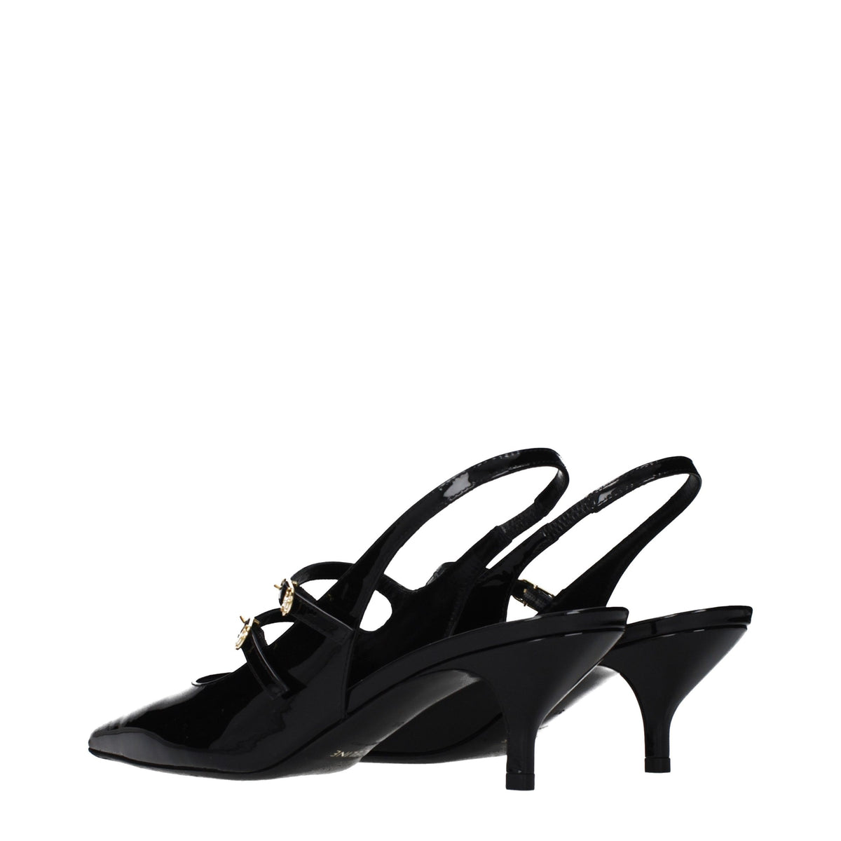 Black leather Celine sandals with open toe and ankle strap, stylish footwear for warm weather.