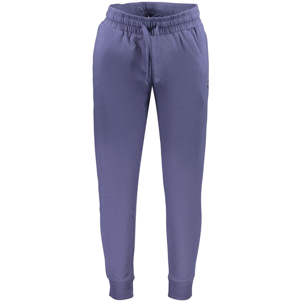 Norway 1963 blue cotton men's track pants with elastic waistband and side pockets, casual athletic wear.