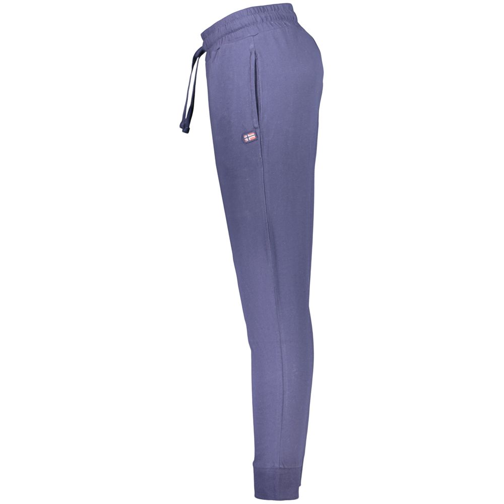 Norway 1963 blue cotton men's track pants with elastic waistband and side pockets, casual athletic wear for men.