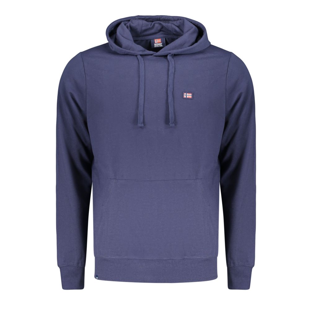 Norway 1963 blue cotton men's hoodie featuring front pocket and hood, casual style, on a plain background.