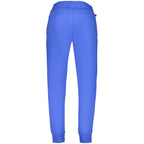 Norway 1963 men's blue cotton sports trousers laid flat, showing front view with pockets and waistband for casual wear.