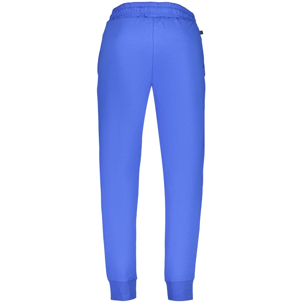 Norway 1963 men's blue cotton sports trousers laid flat, showing front view with pockets and waistband for casual wear.