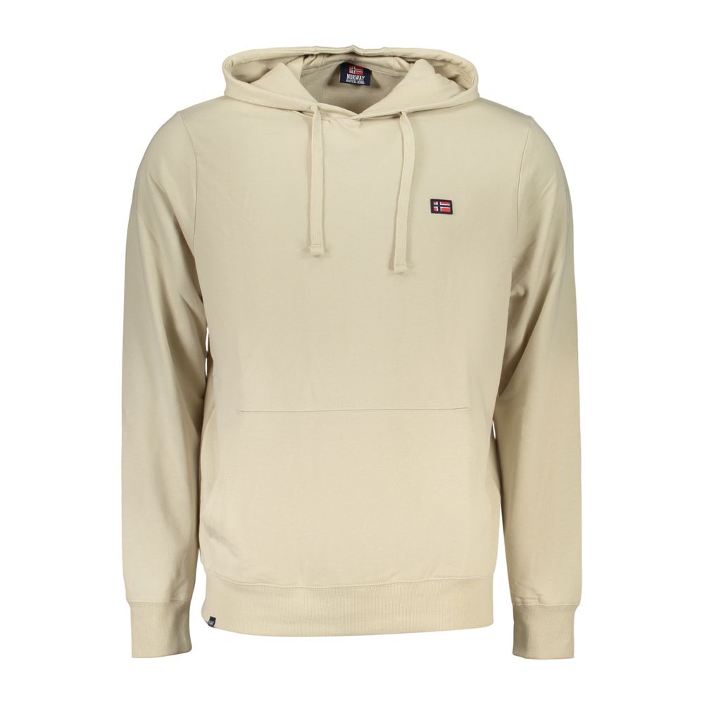 Norway 1963 beige cotton men's hooded sweatshirt displayed on a hanger, showing front view with hood and long sleeves.