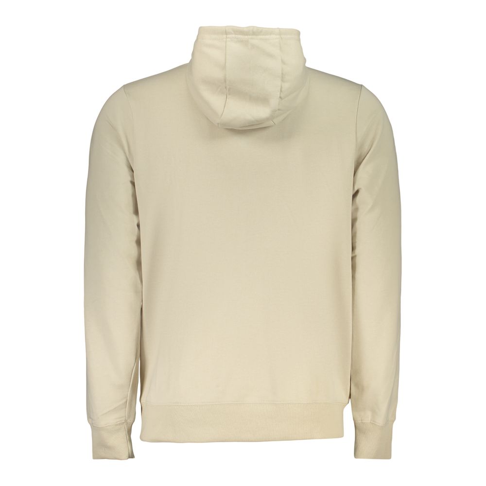 Norway 1963 beige cotton men's hooded sweatshirt featuring a front pocket and casual fit, shown on a model.