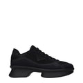 Prada black fabric low top sneakers with white soles and minimal branding, stylish casual footwear for everyday wear.