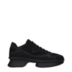 Prada black fabric low top sneakers with white soles and minimal branding, stylish casual footwear for everyday wear.