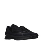 Prada black fabric low top sneakers with white soles and lace-up design, stylish and comfortable casual footwear.