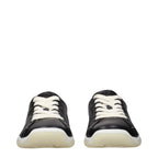 Prada black leather sneakers with sleek design, featuring Prada branding and white rubber sole, stylish footwear for casual wear.
