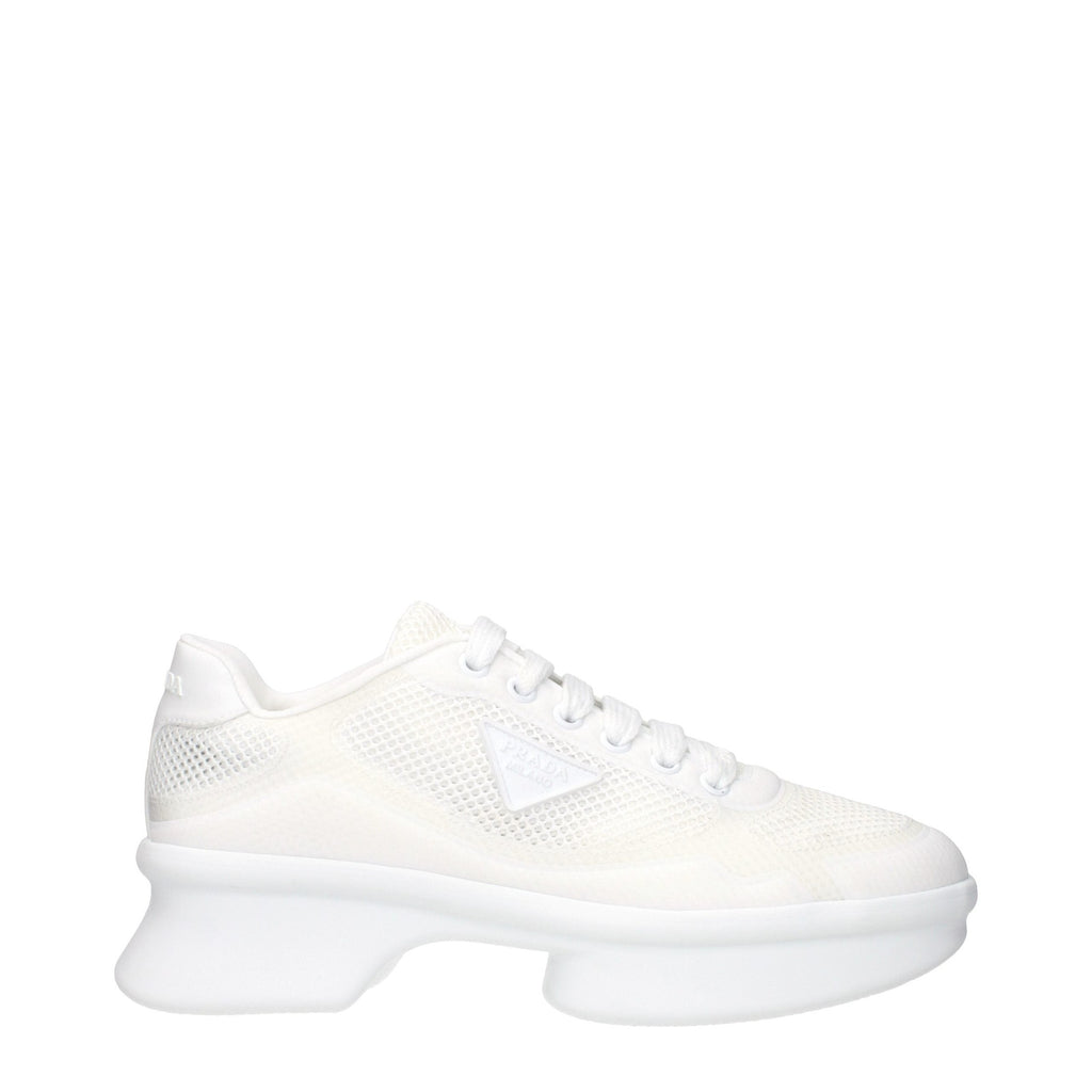 Prada white fabric low top sneakers with clean design and rubber sole, stylish casual footwear for everyday wear.