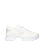 Prada white fabric low top sneakers with clean design and rubber sole, stylish casual footwear for everyday wear.