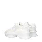 Prada white fabric low top sneakers with clean design and lace-up closure, showcasing casual and stylish footwear.