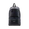 Black calf leather Balenciaga Bos Taurus backpack with sleek design and top handle, featuring silver hardware and adjustable straps.