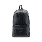 Black calf leather Balenciaga Bos Taurus backpack with sleek design and top handle, featuring silver hardware and adjustable straps.