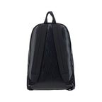 Black calf leather Balenciaga Bos Taurus backpack with sleek design and silver hardware, featuring adjustable straps and spacious interior.