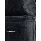 Balenciaga black calf leather Bos Taurus backpack with sleek design and adjustable shoulder straps.