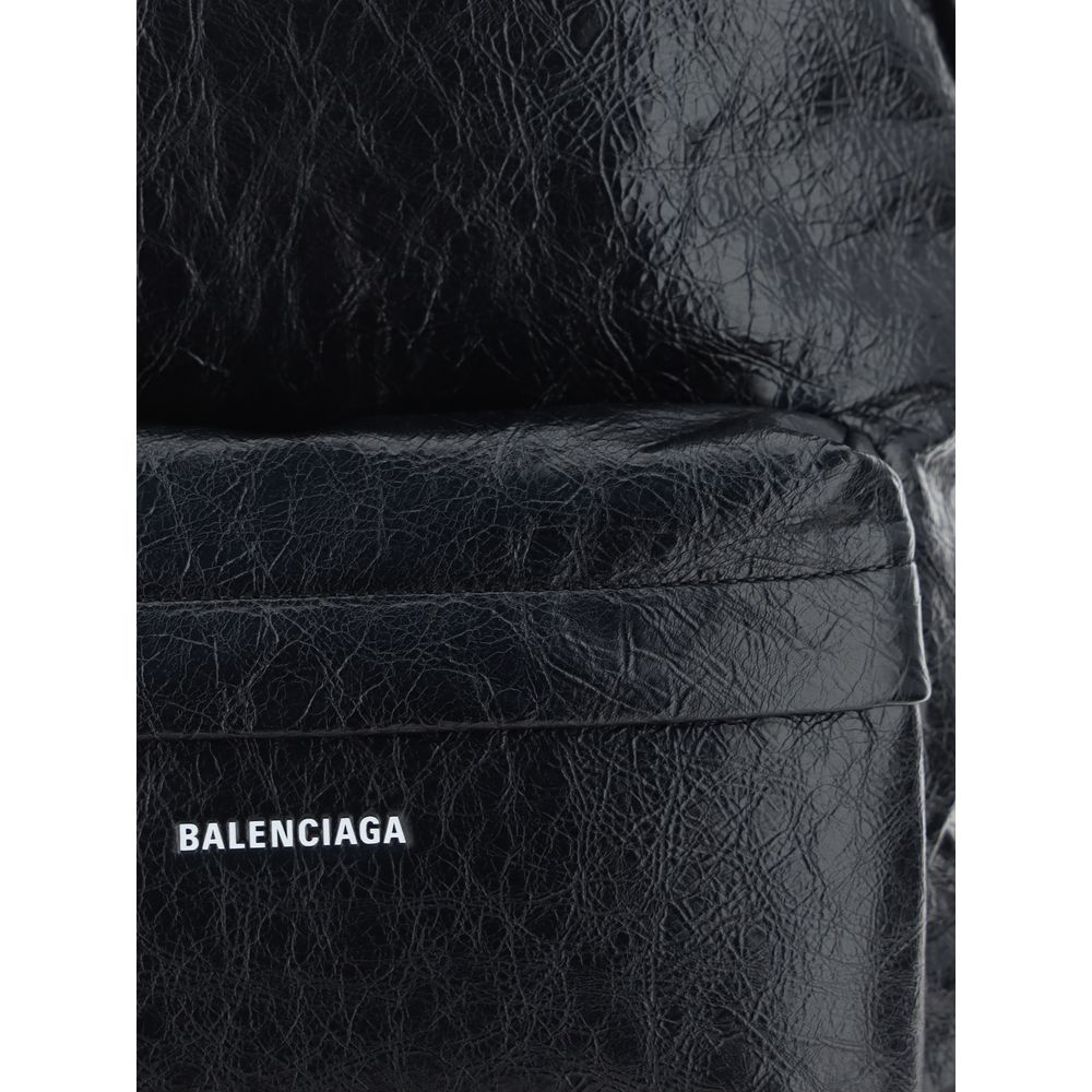 Balenciaga black calf leather Bos Taurus backpack with sleek design and adjustable shoulder straps.