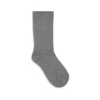 Gray silk socks by Brunello Cucinelli featuring a smooth, luxurious texture and fine craftsmanship, shown close-up of the socks.