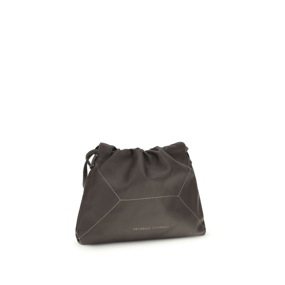 Brown calf leather Brunello Cucinelli Bos Taurus shoulder bag with sleek design and subtle branding details.