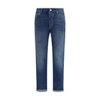 Brunello Cucinelli Blue Cotton Straight-Leg Jeans