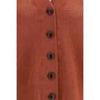 Orange Brunello Cucinelli cashmere cardigan with a relaxed fit, featuring button closure and ribbed cuffs and hem.