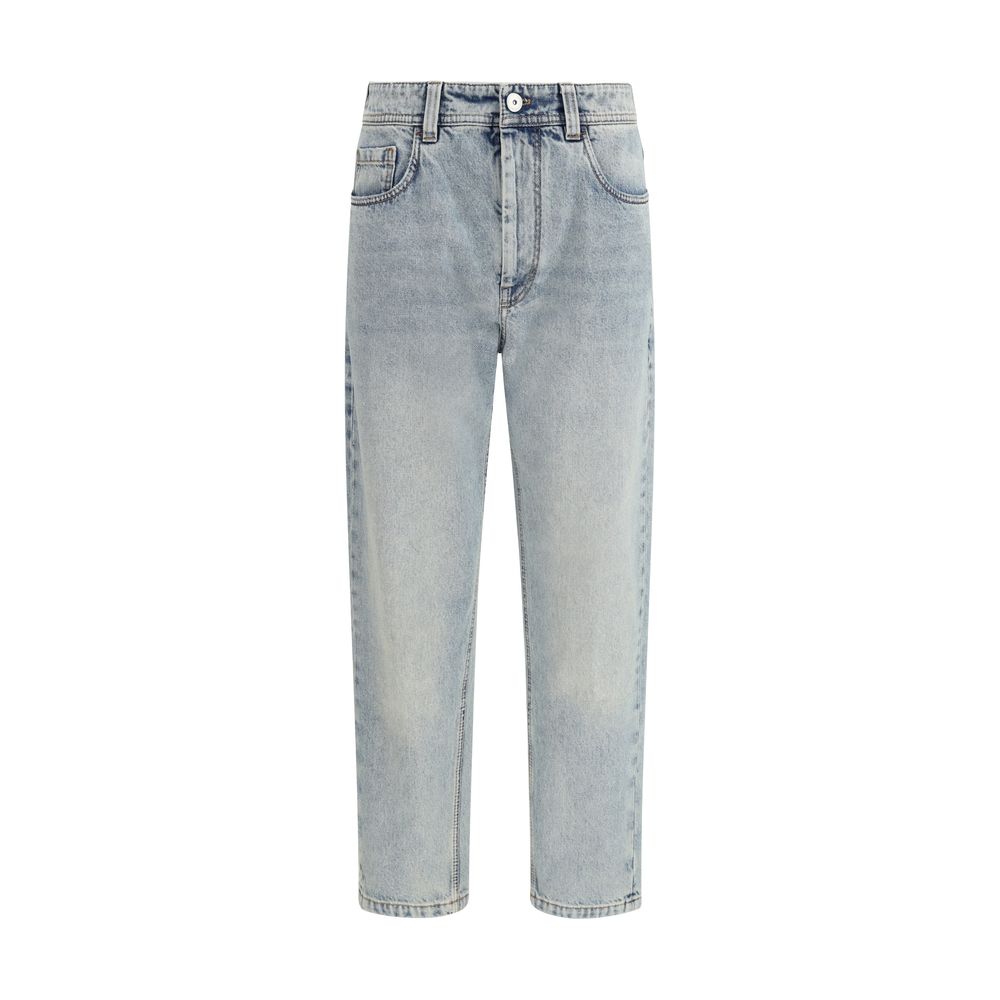 Brunello Cucinelli blue cotton straight-leg jeans with classic fit and clean design, displayed on a plain background.