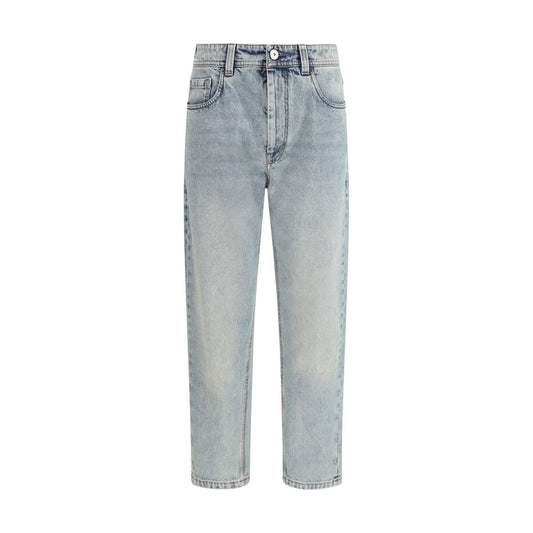 Brunello Cucinelli Blue Cotton Straight-Leg Jeans Brunello Cucinelli
