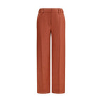 Brunello Cucinelli red linen casual pants with a relaxed fit and tailored waistband, displayed on a neutral background.