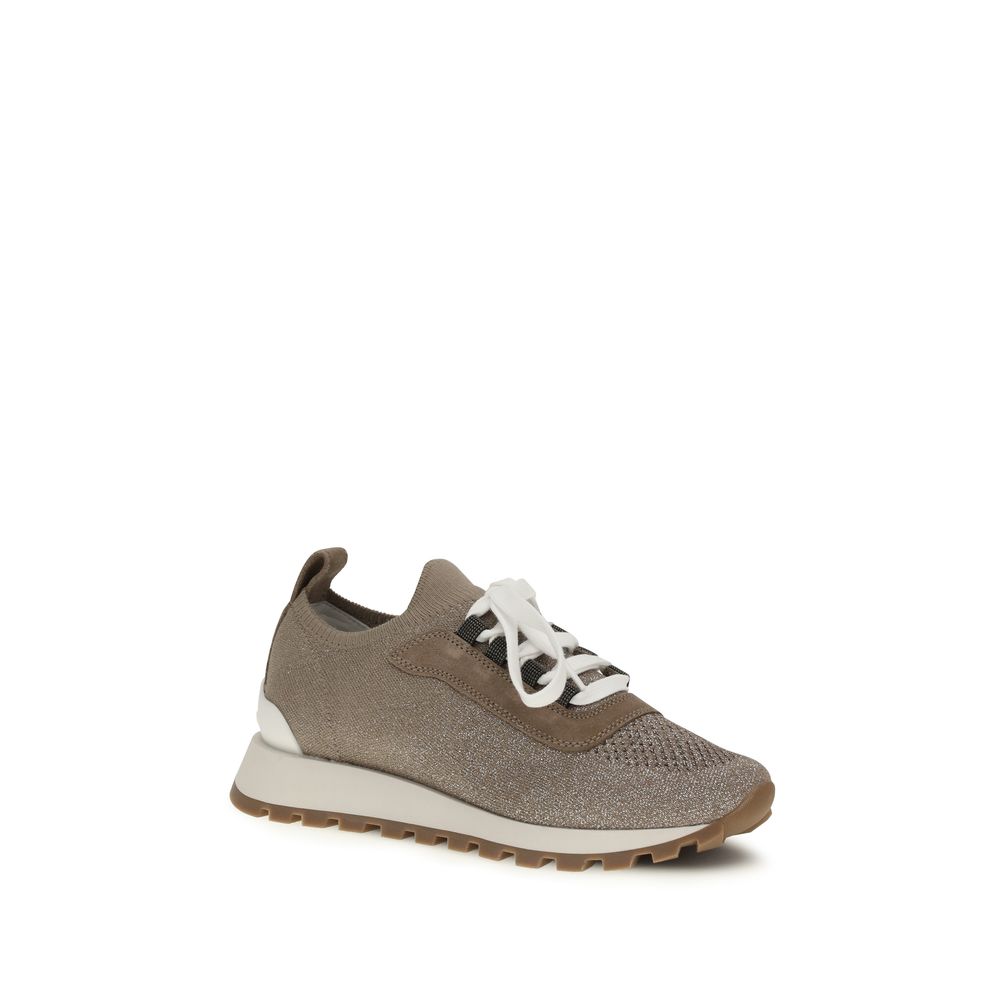 Beige cotton chunky sneakers by Brunello Cucinelli with a modern, stylish design and textured sole.