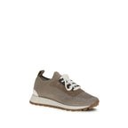 Beige cotton chunky sneakers by Brunello Cucinelli with a modern, stylish design and textured sole.