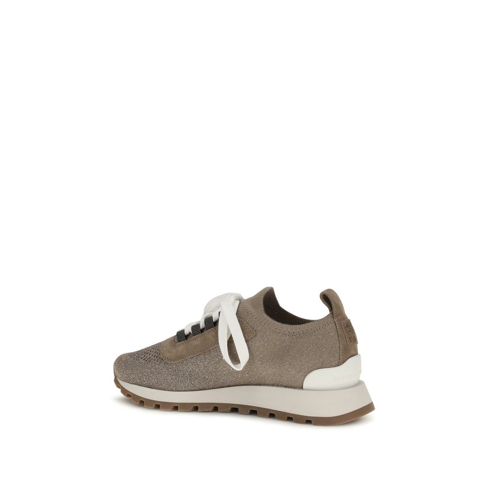 Beige Brunello Cucinelli cotton chunky sneakers with textured sole and stylish design for casual wear.