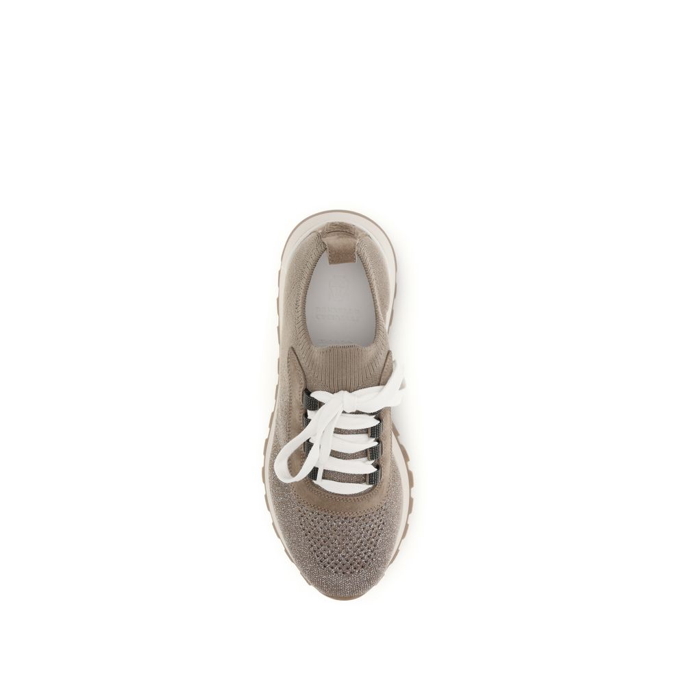 Beige Brunello Cucinelli cotton chunky sneakers with textured sole and minimalist design, showcasing stylish casual footwear.