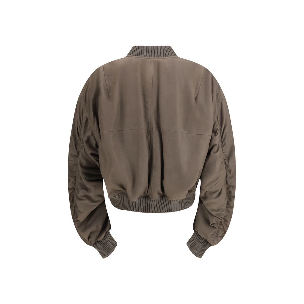 Gray Lamb Ovis Aries bomber jacket by Rick Owens, featuring a sleek design with textured lamb leather and modern style details.