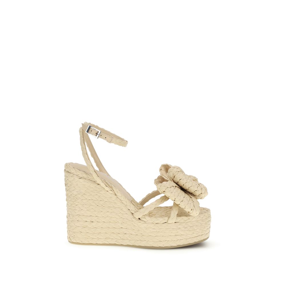 MACH & MACH Beige Raffia Wedge Sandals MACH & MACH