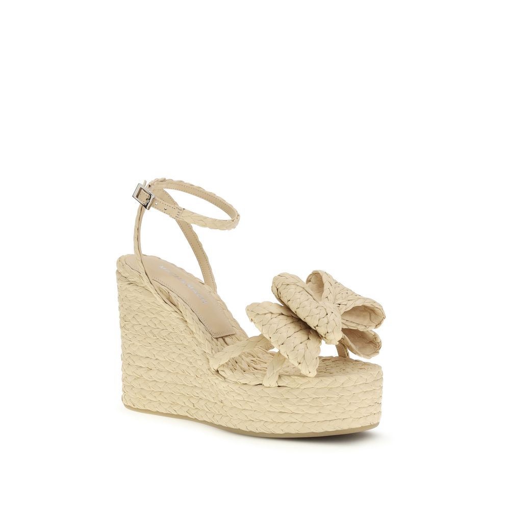 MACH & MACH Beige Raffia Wedge Sandals MACH & MACH
