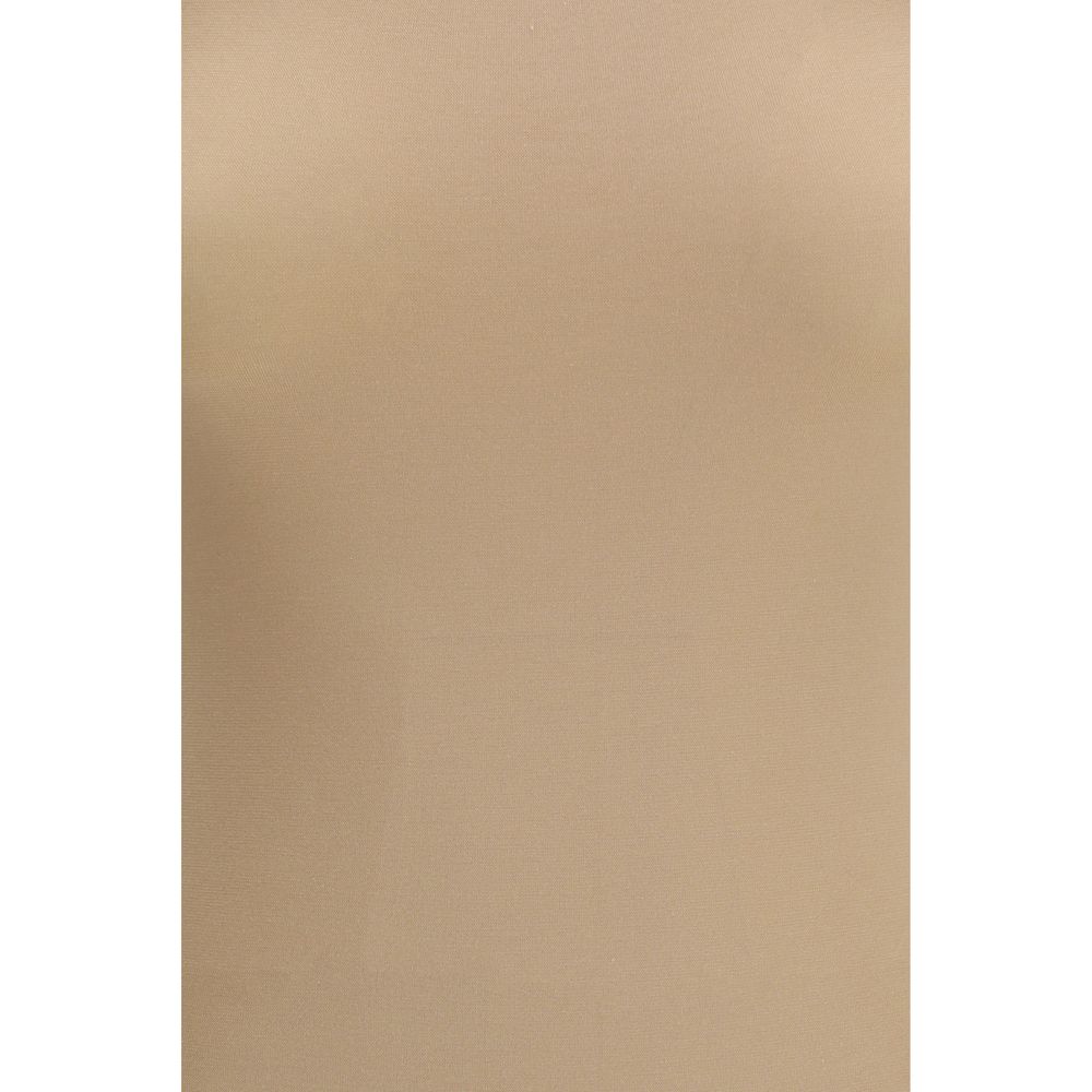 Wolford beige cotton bodysuit shown flat with long sleeves and a scoop neckline, highlighting soft, breathable fabric and fitted style.