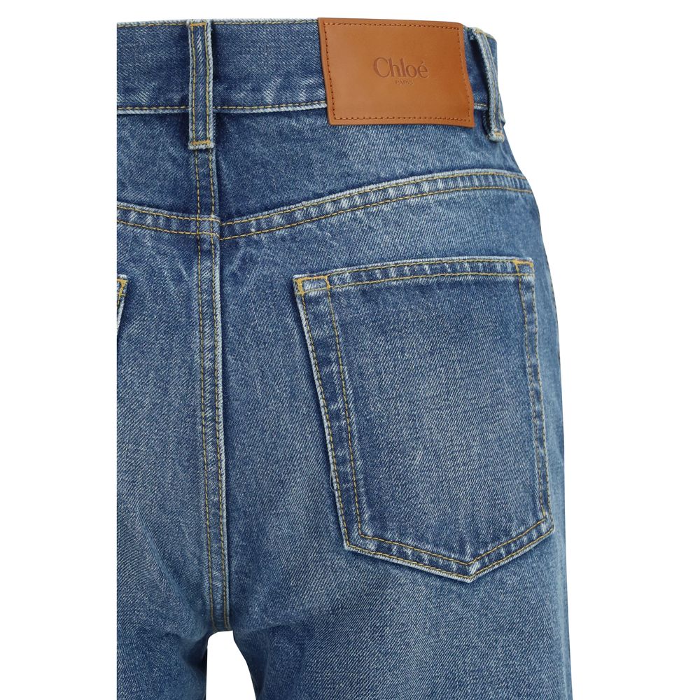 Chloé blue cotton flared jeans with high waist and classic five-pocket design, styled with casual and relaxed fit.