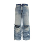 Blue viscose relaxed fit jeans by PDF Channel with a casual, comfortable design and classic denim appearance.