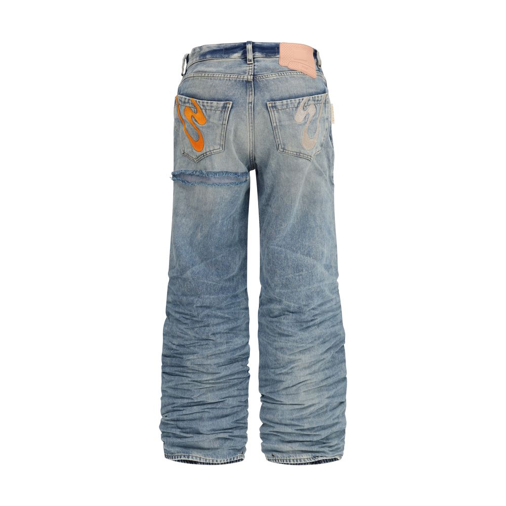 Blue viscose relaxed fit jeans from PDF Channel featuring a casual style and modern design.