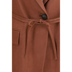 Brunello Cucinelli red viscose blazer shown on a hanger, featuring tailored fit and classic lapel design.