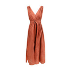 Brunello Cucinelli red cotton casual dress displayed on a mannequin, featuring a relaxed fit and simple, elegant design.
