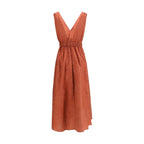 Red Brunello Cucinelli cotton casual dress displayed on a hanger, featuring a relaxed fit and minimalist design.